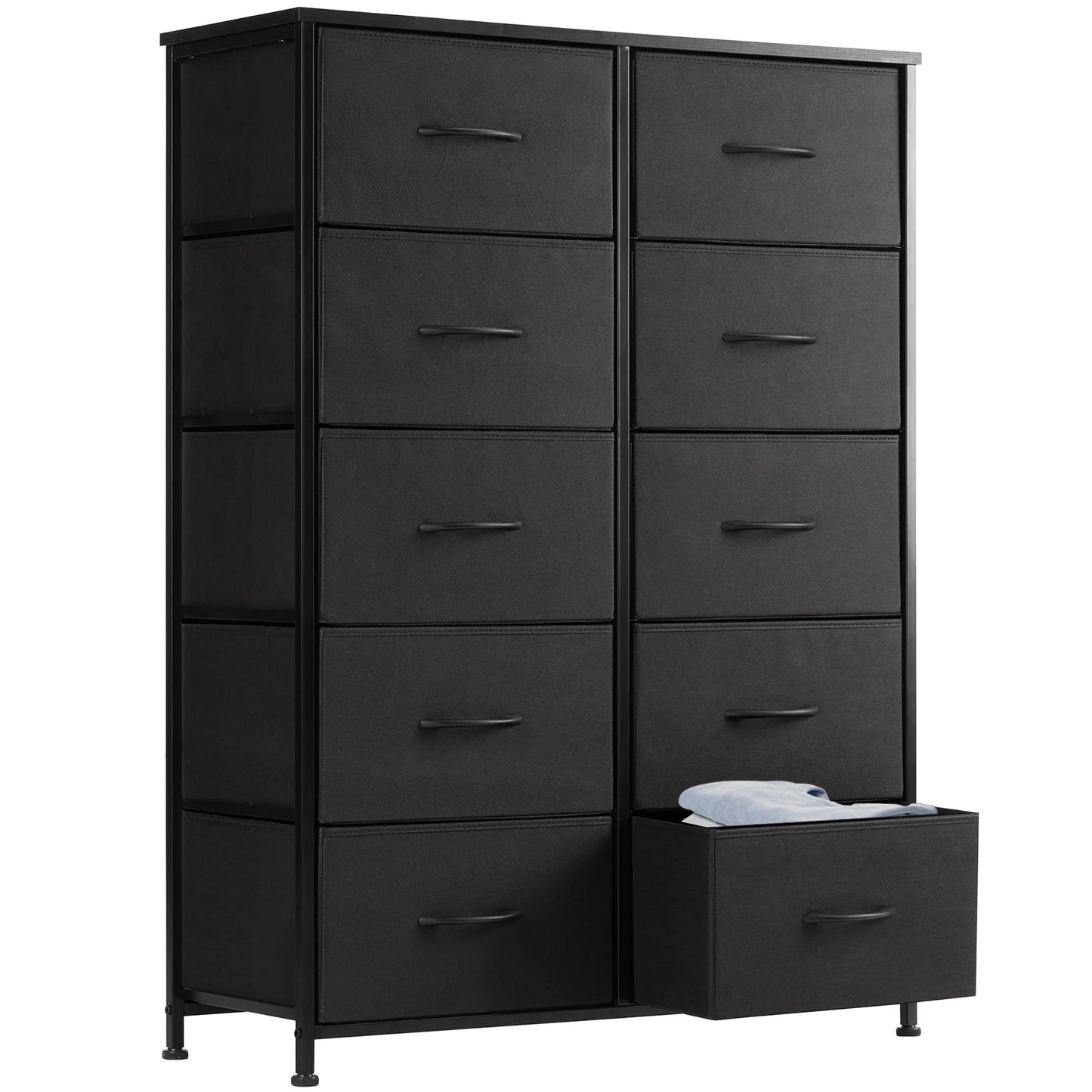 JHK Bedside Table With Fabric Drawers Steel Frame Storage