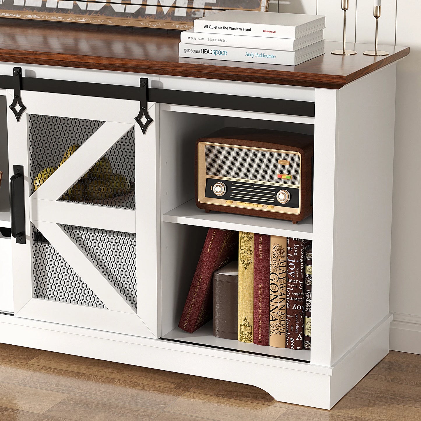 VOWNER Modern TV Stand With Drawer And Storage Cabinets