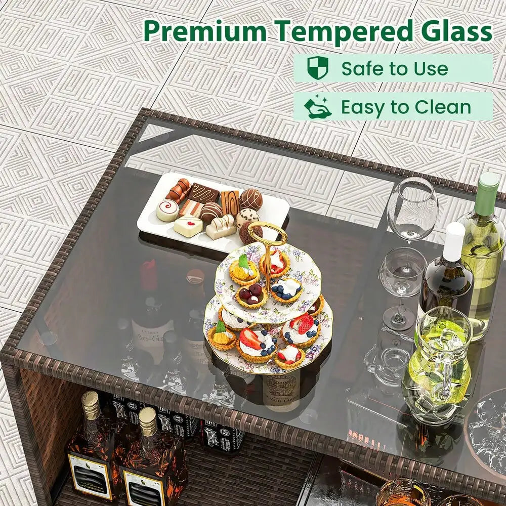 3 Piece Patio Bar Set PE Wicker Outdoor Bar Table Stools