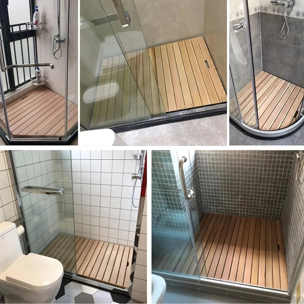 Hign Concerned Natural Wood Shower Bath Mat Cedar Non Slip