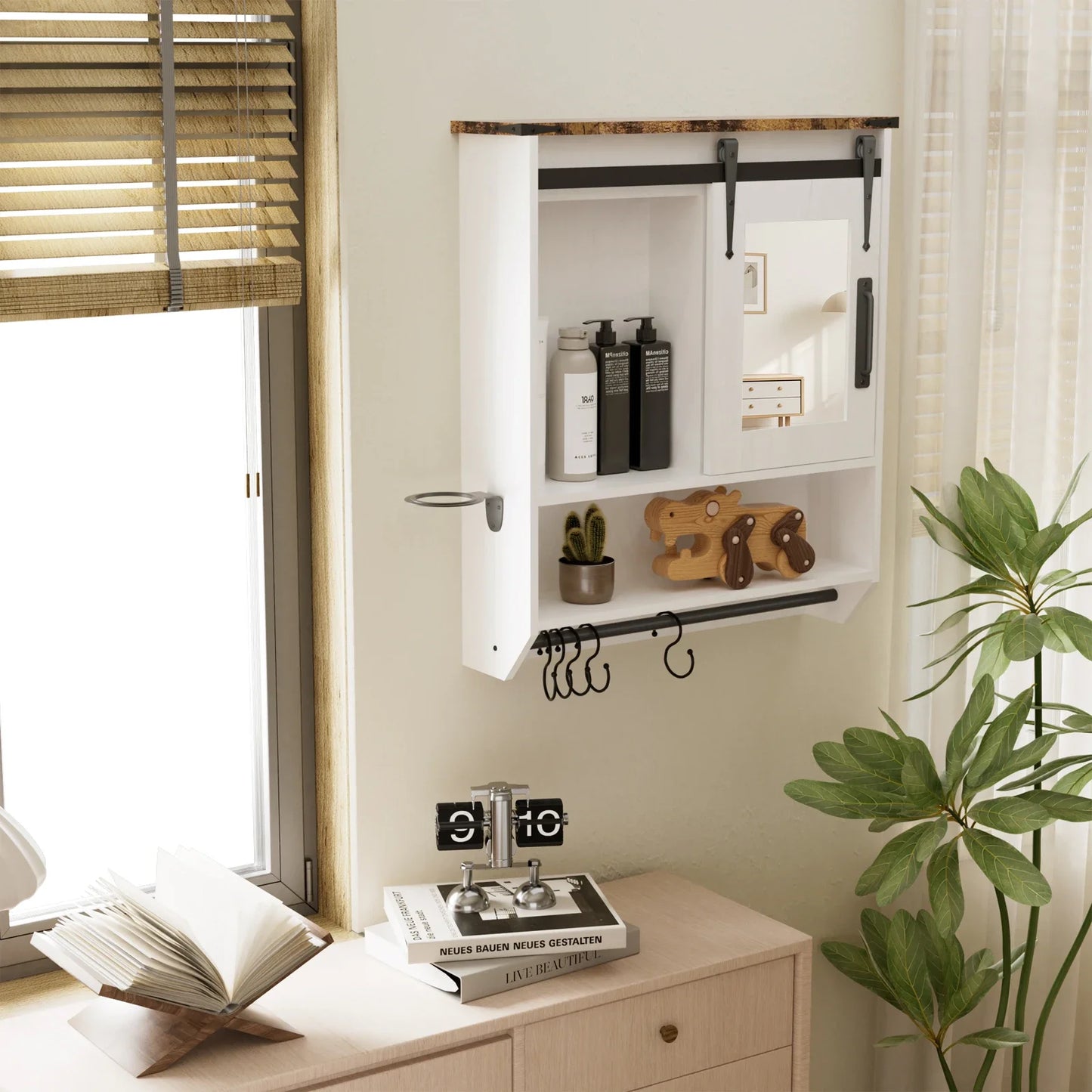 Cabinet Wall Mirror Cabinet With Adjustable Shelf And Hooks