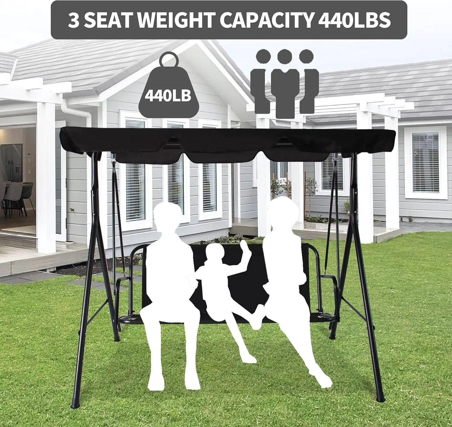 3-Seat Patio Swing Chair with Adjustable Canopy for Relaxing Outdoors
