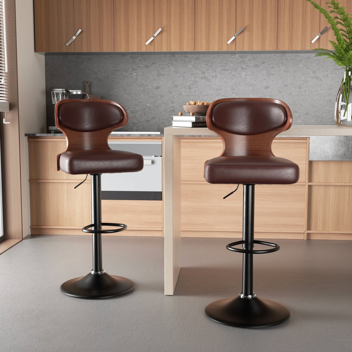 Nalupatio Bar Stool Set Rotating Backrest PU Leather