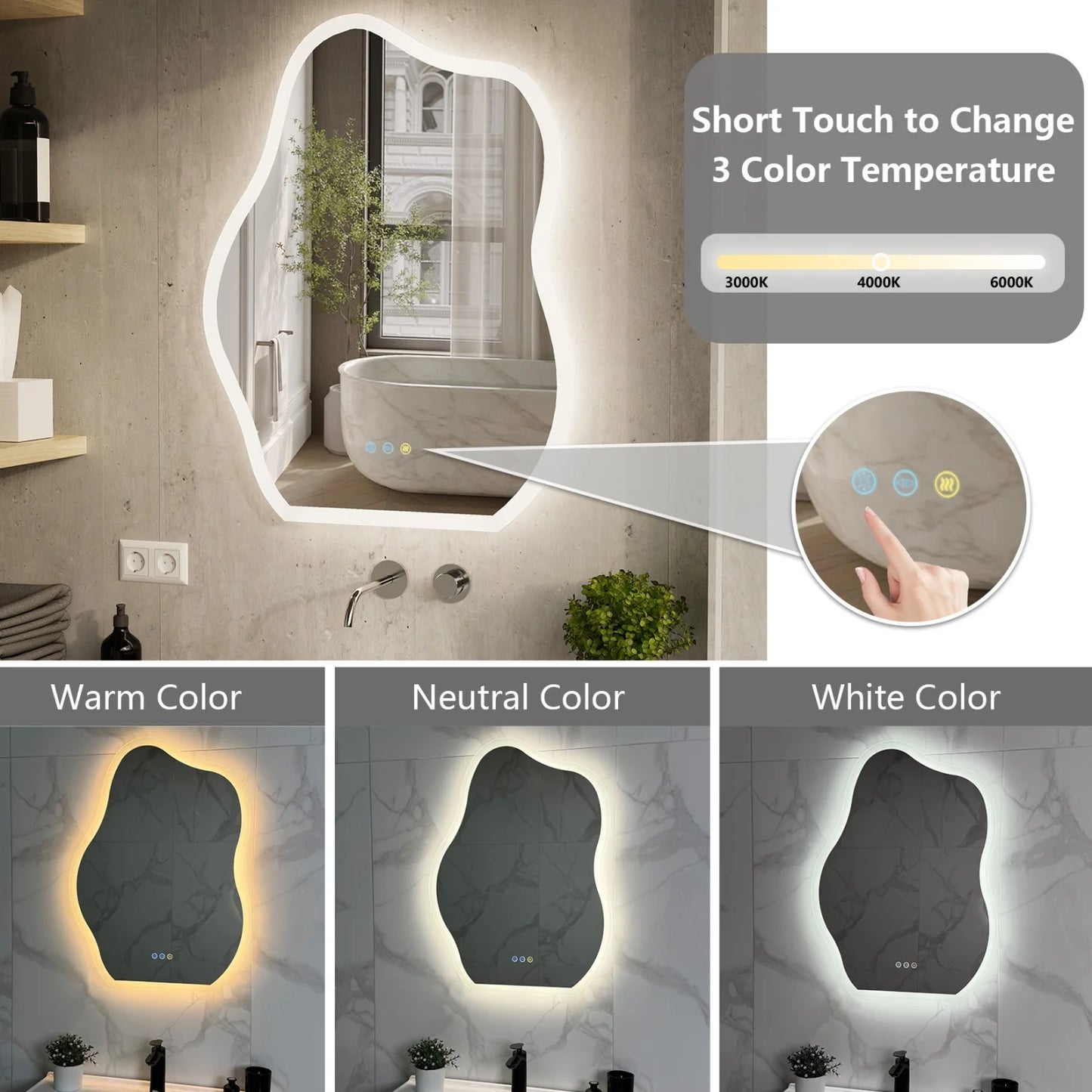 Feature LED Bathroom Mirror Backlit Dimmable Defogging