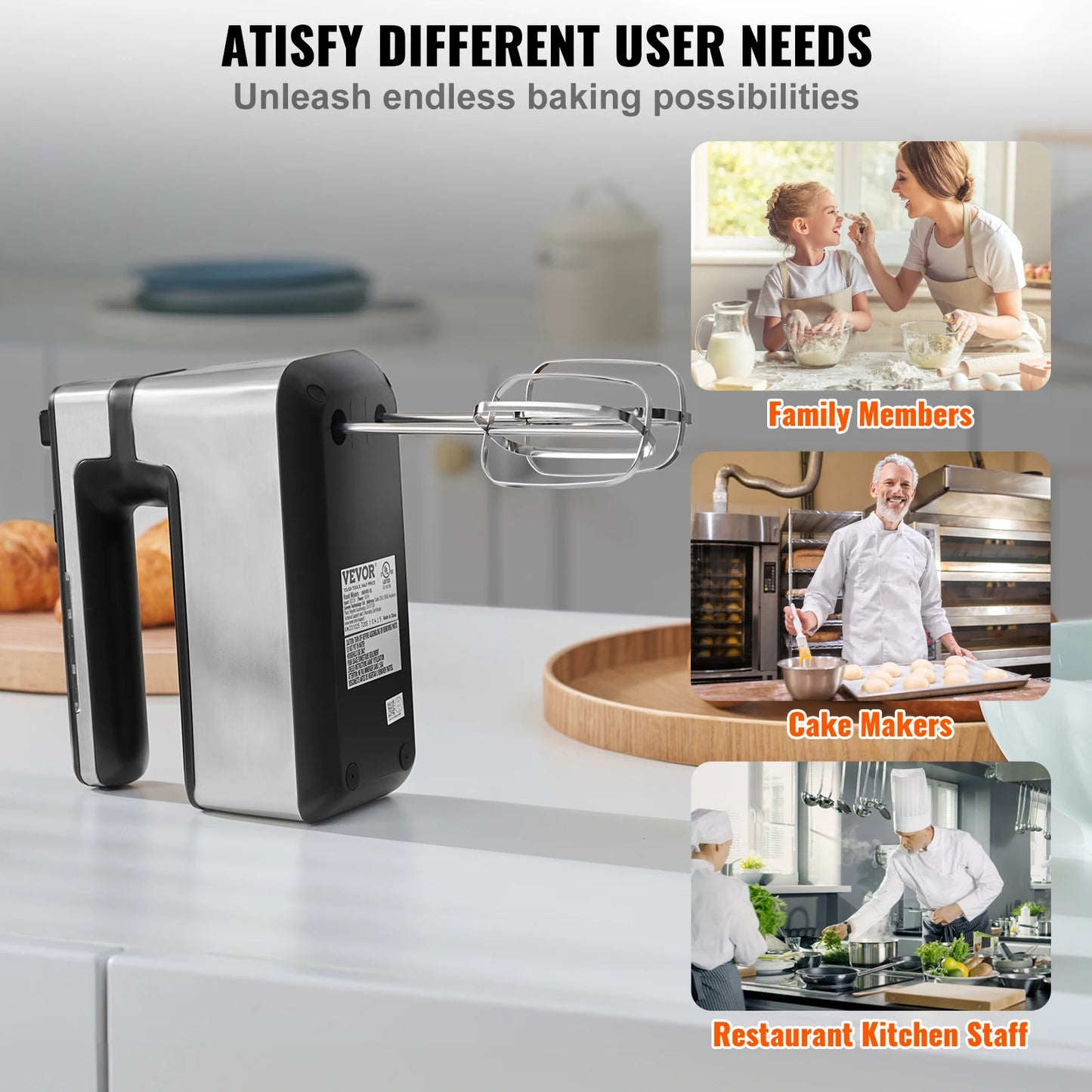 VEVOR Cordless Electric Hand Mixer Whipping Eggs and Cream