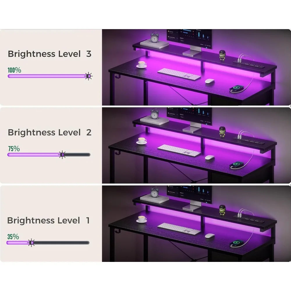 ANGDUO Gaming Desk With LED Lights And Power Outlet