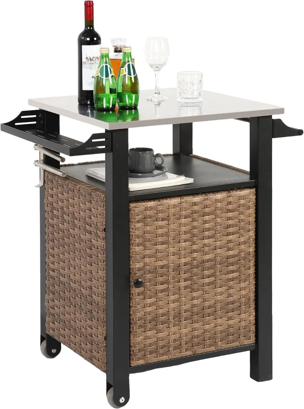 RBXCH Outdoor Kitchen Island Cart Wicker Grill Prep Station