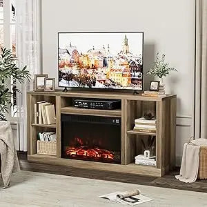 Fireplace TV Stand Farmhouse Entertainment Center Electric