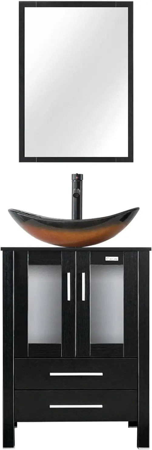 XMSJ Modern Vanity Sink With Tempered Glass Vessel Faucet