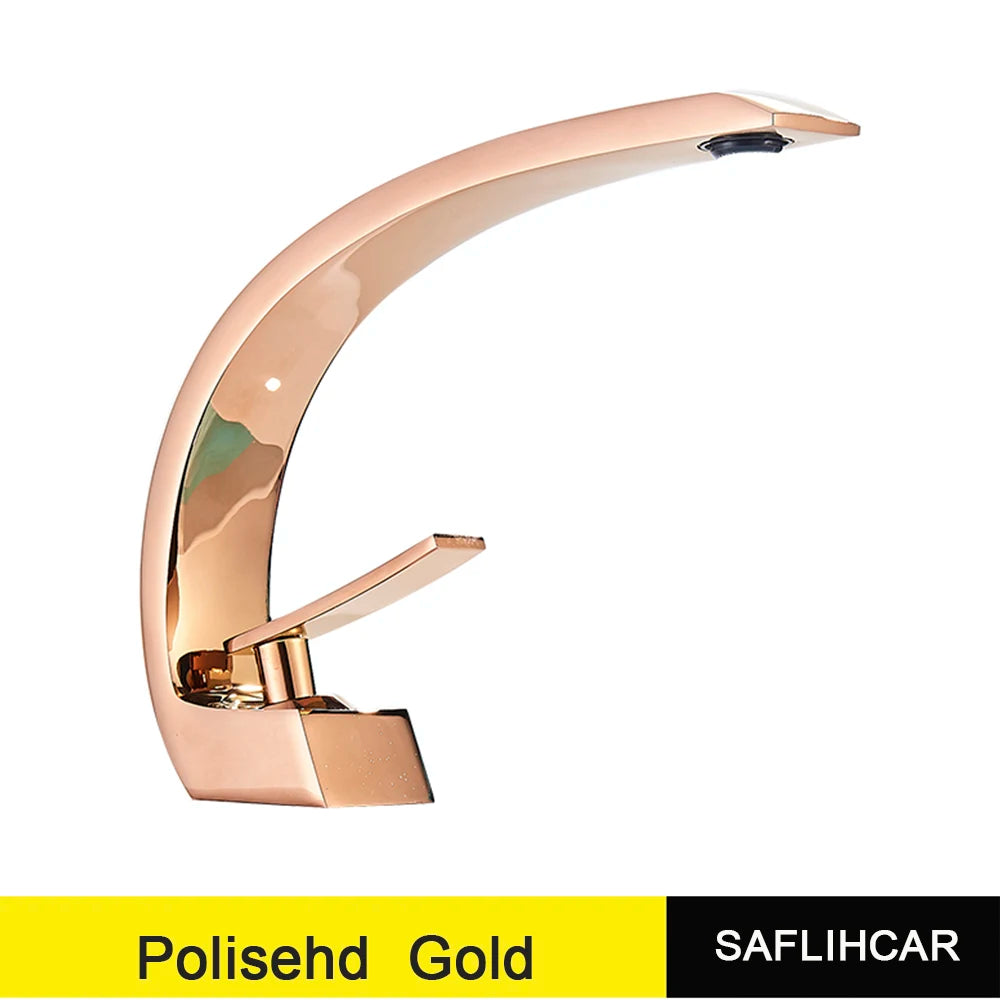 SAFLIHCAR Polished Golden Bathroom Faucet Hot Cold Mixer