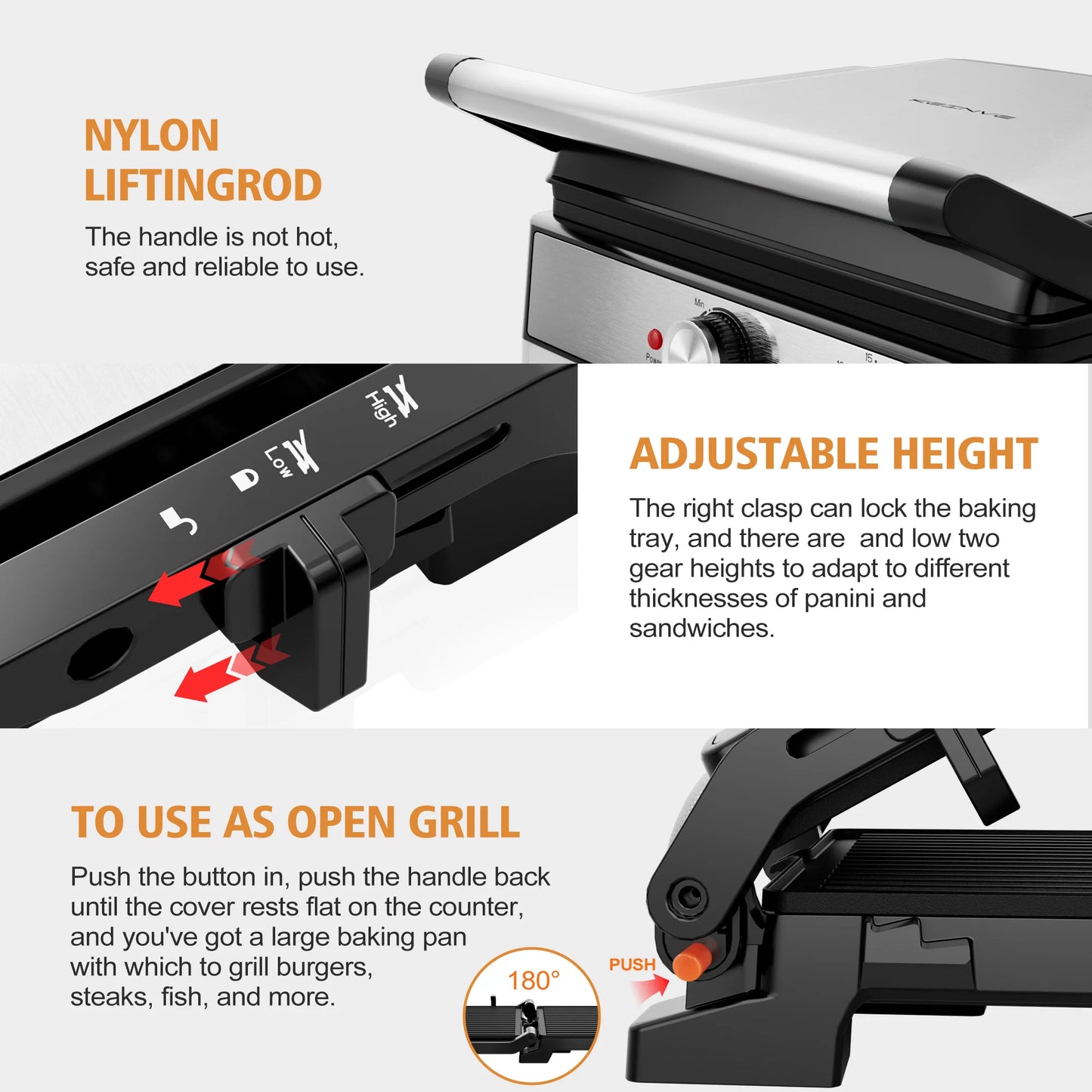 CACHOO Panini Grill Press With Nonstick Surface 180 Degree