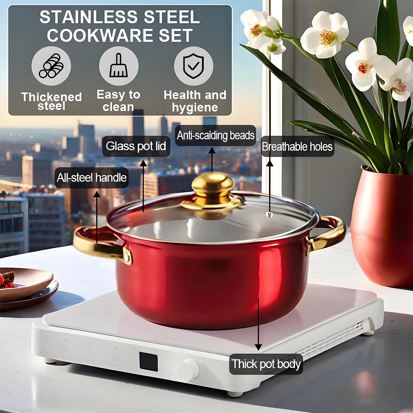 Feature Stainless Steel Cookware Set With Nonstick