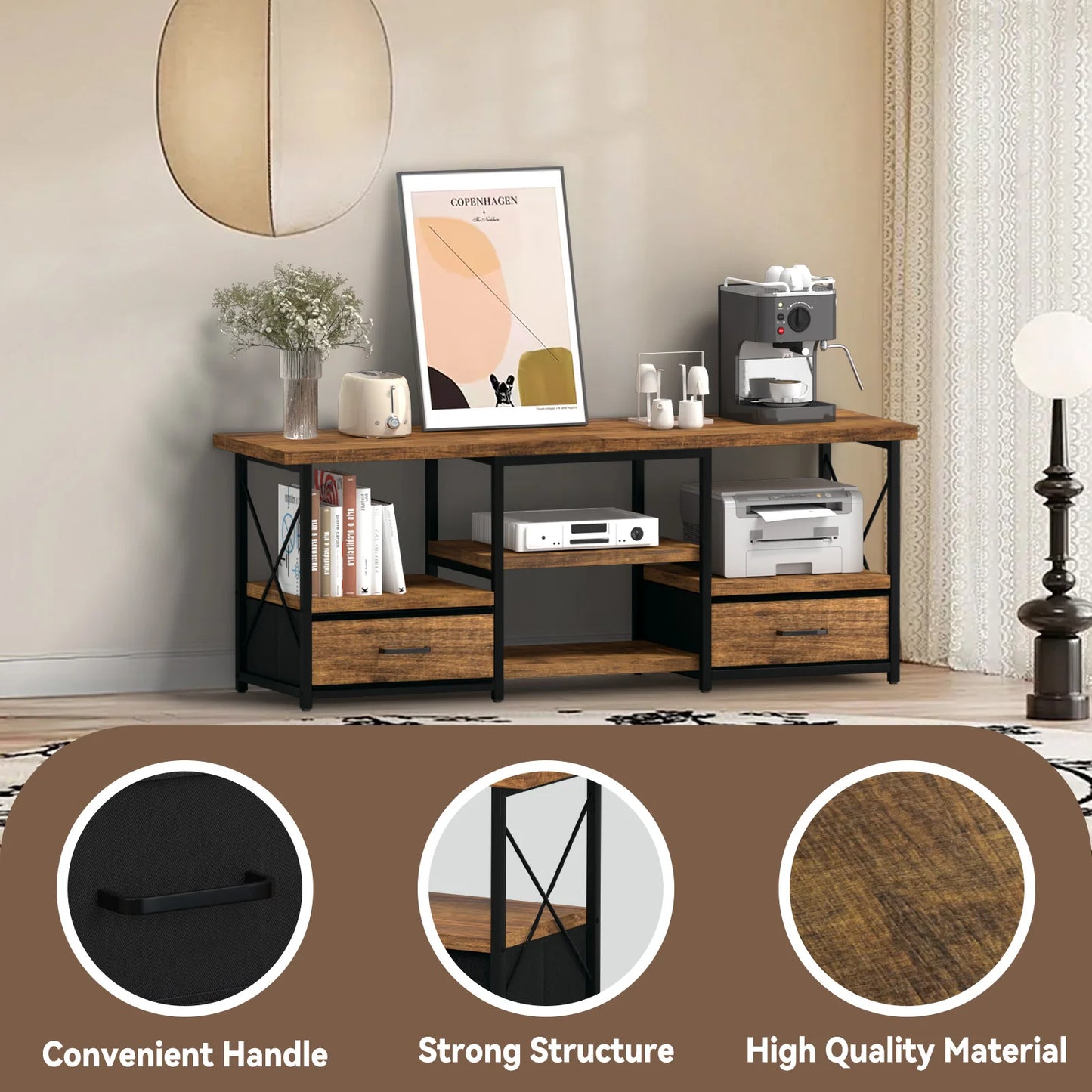 General Use 55 Inch TV Stand With Fabric Drawers Brown