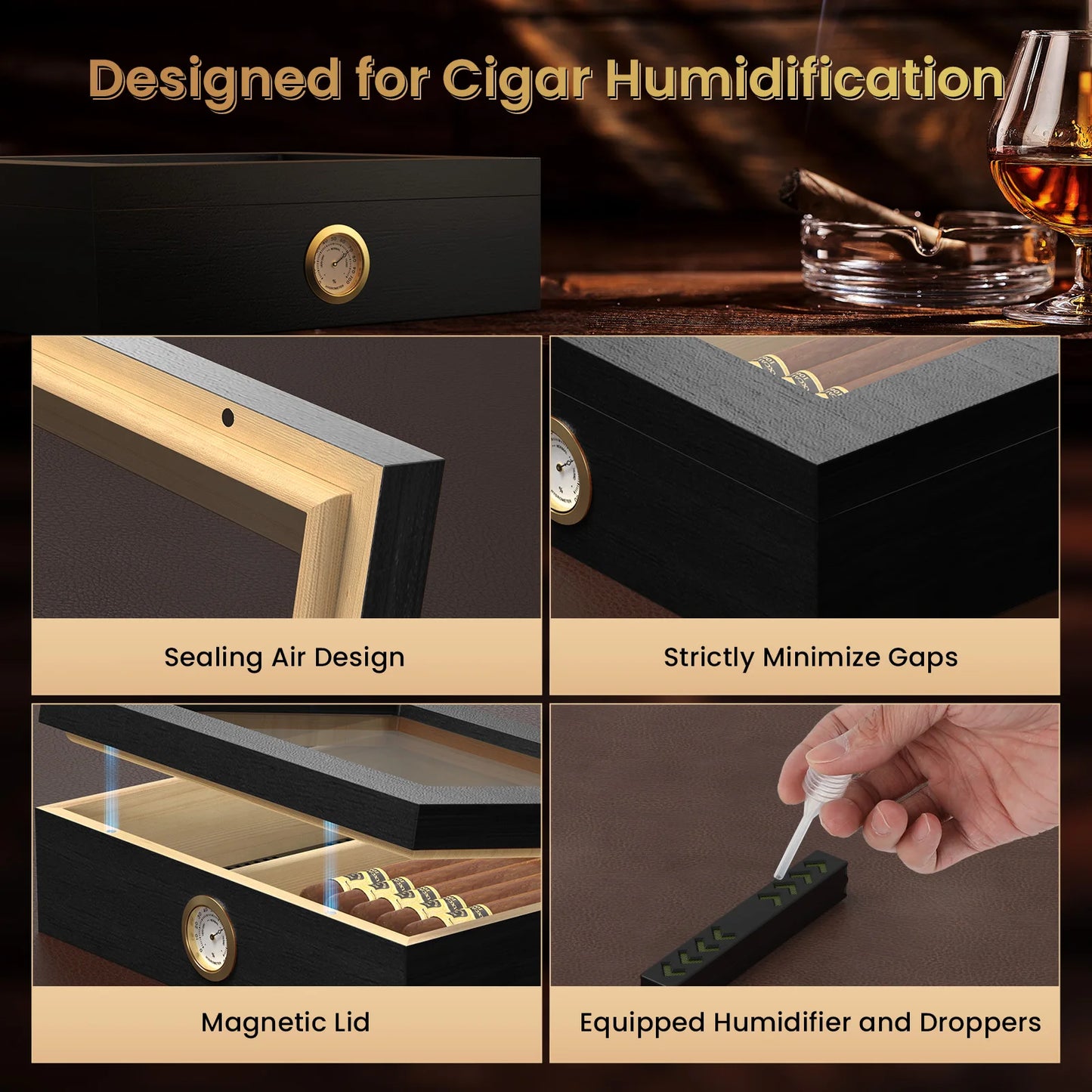 Handmade Wooden Cigar Humidor Desktop 20 To 30 Count