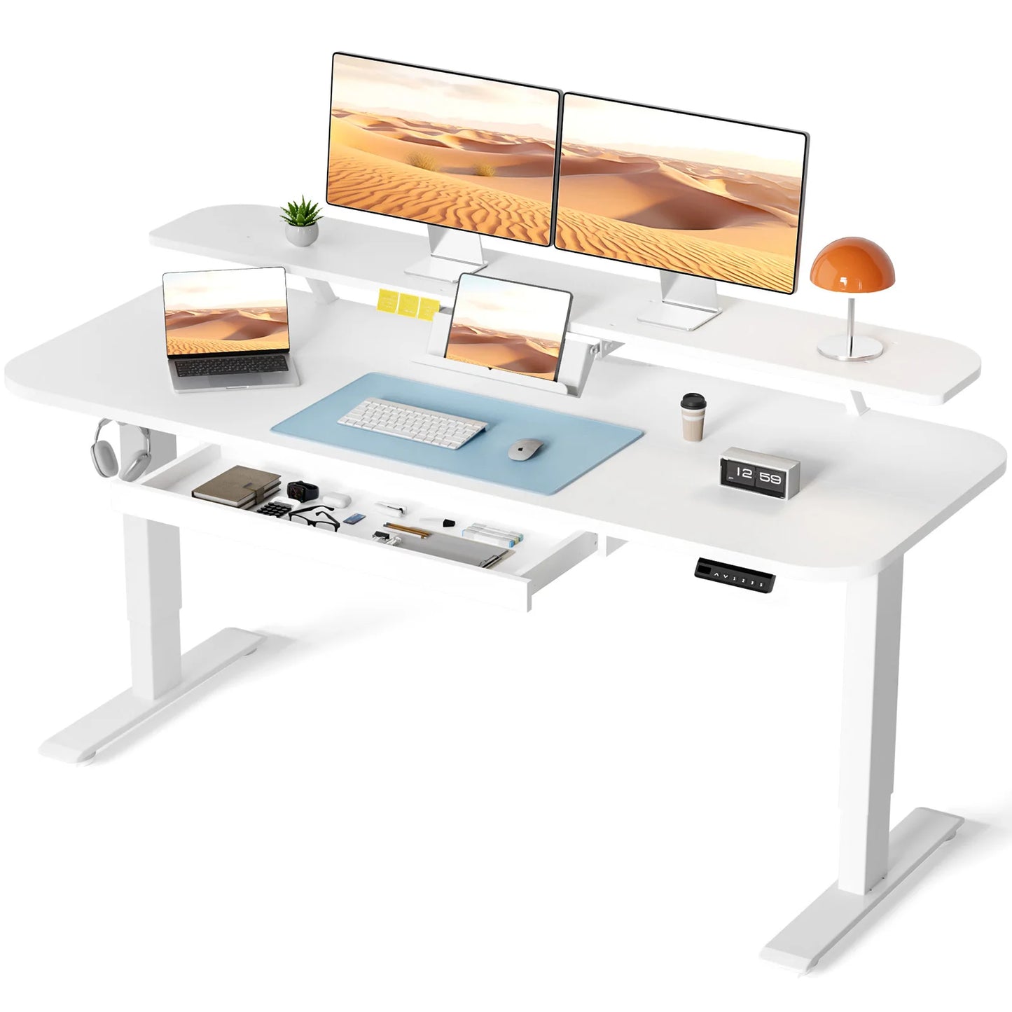 Folded Electric Standing Desk With Drawers Sit Stand Desk