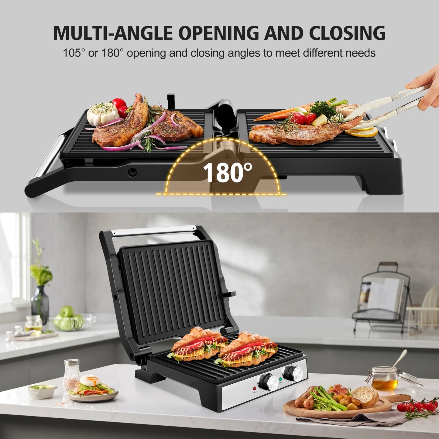 CACHOO Panini Grill Press With Nonstick Surface 180 Degree