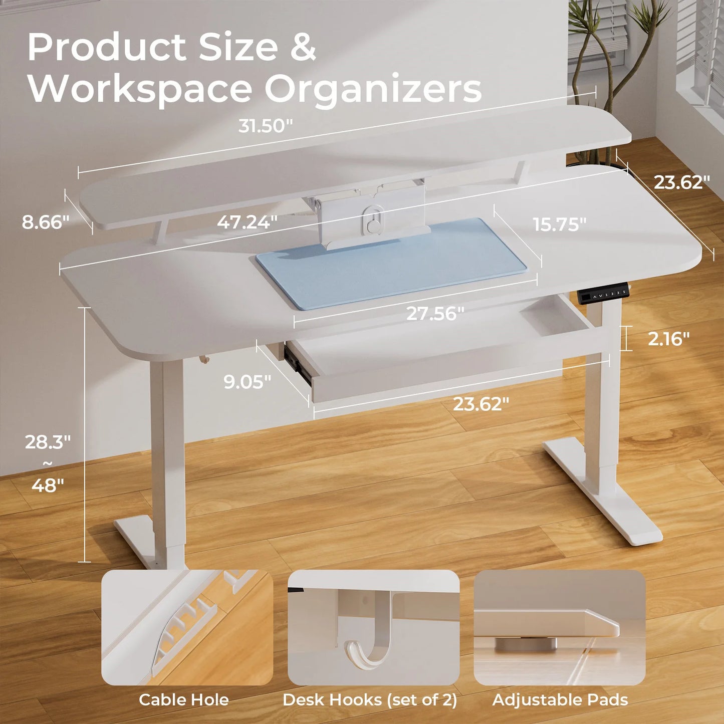 Folded Electric Standing Desk With Drawers Sit Stand Desk