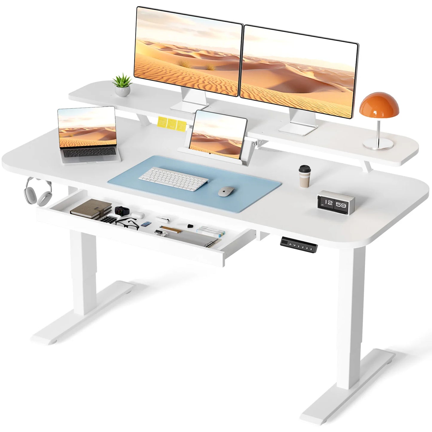 Folded Electric Standing Desk With Drawers Sit Stand Desk