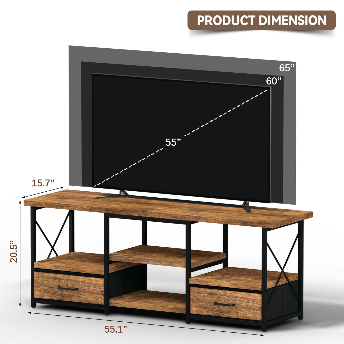 General Use 55 Inch TV Stand With Fabric Drawers Brown