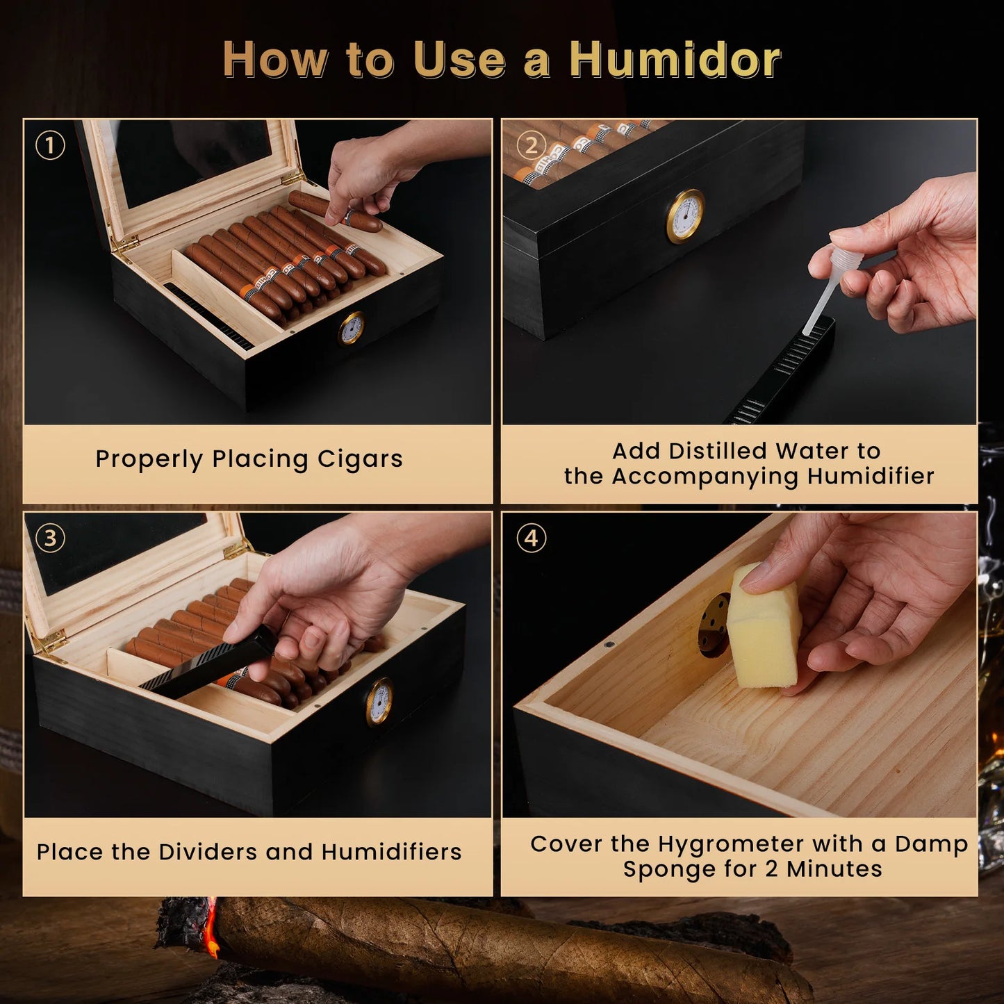 Handmade Wooden Cigar Humidor Desktop 20 To 30 Count