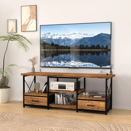 General Use 55 Inch TV Stand With Fabric Drawers Brown