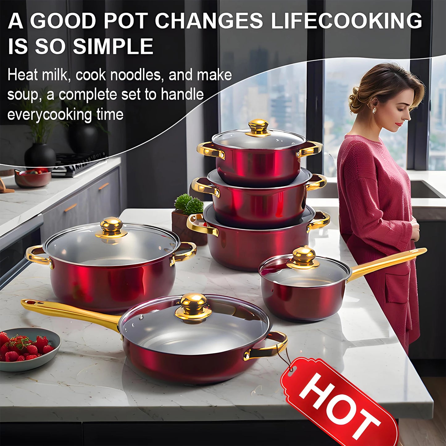 Feature Stainless Steel Cookware Set With Nonstick