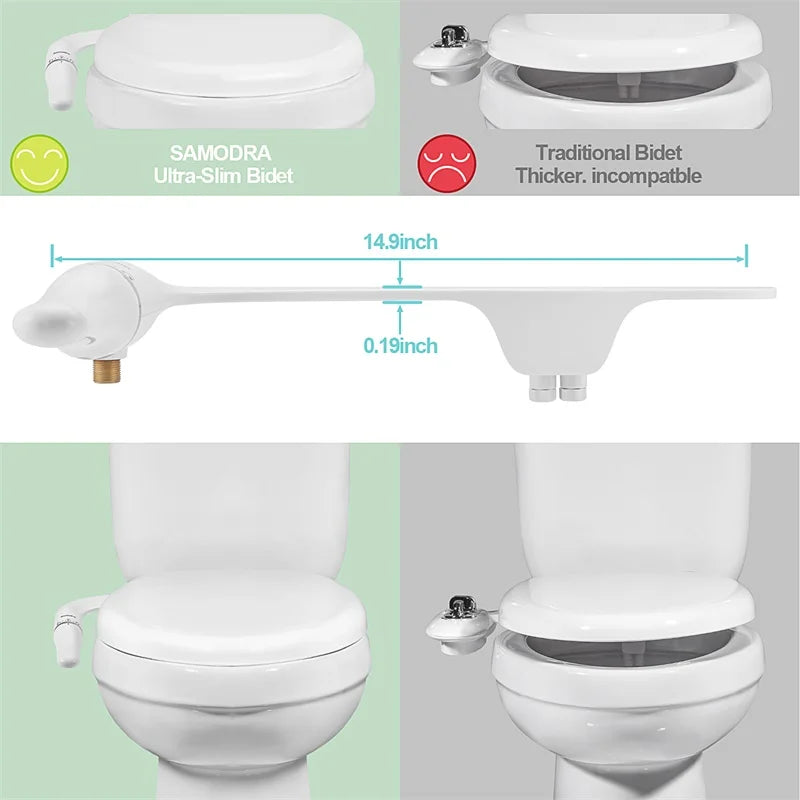 SAMODRA Ultra Slim Toilet Bidet Seat Attachment Brass Inlet