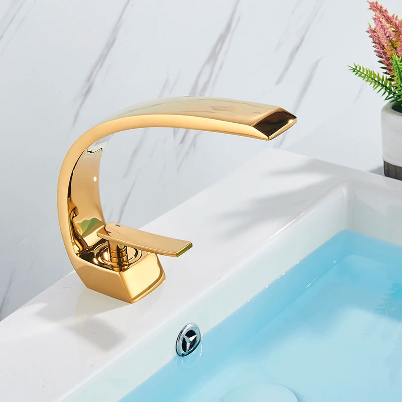 SAFLIHCAR Polished Golden Bathroom Faucet Hot Cold Mixer