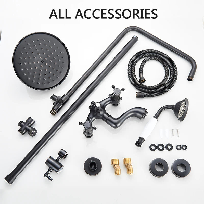 Rozin Wall Mount Shower Faucet Set Dual Handles Hand Shower