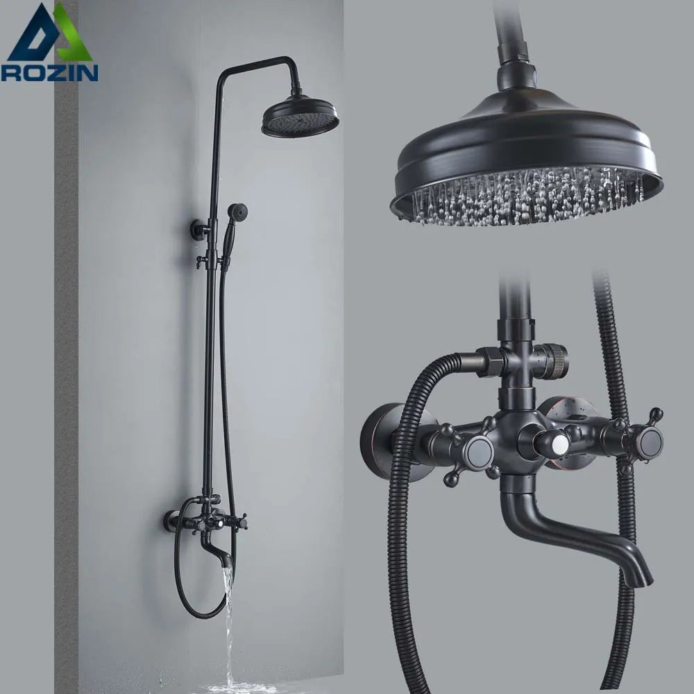 Rozin Wall Mount Shower Faucet Set Dual Handles Hand Shower