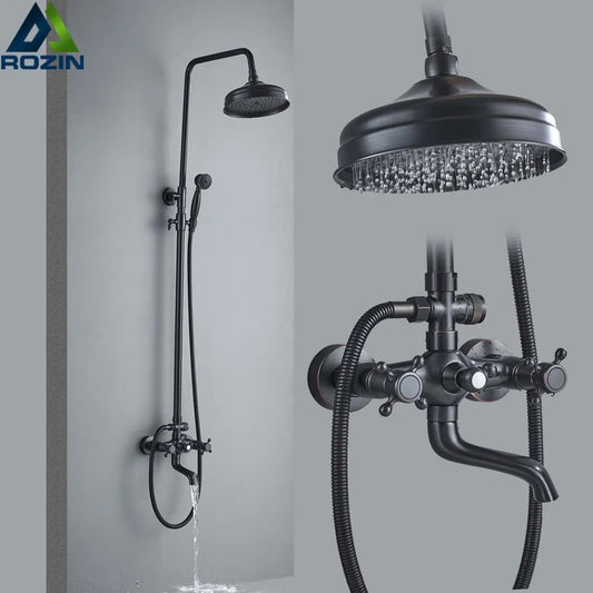 Rozin Wall Mount Shower Faucet Set Dual Handles Hand Shower