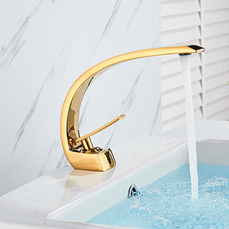SAFLIHCAR Polished Golden Bathroom Faucet Hot Cold Mixer