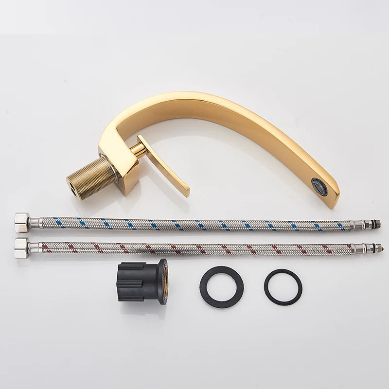 SAFLIHCAR Polished Golden Bathroom Faucet Hot Cold Mixer