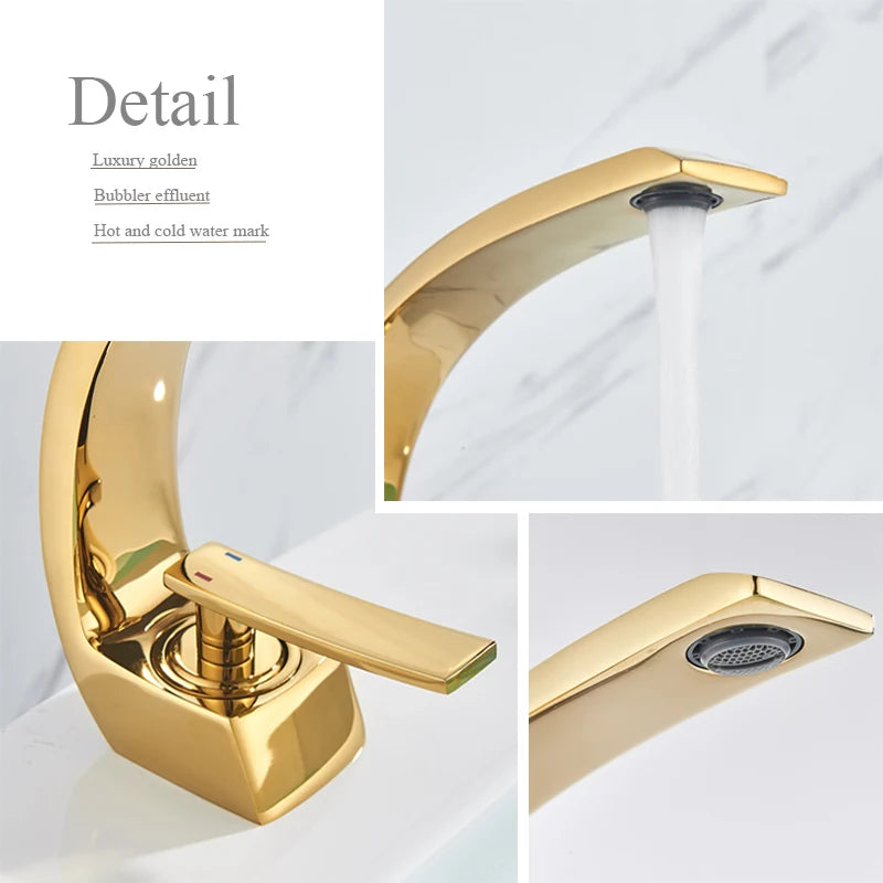 SAFLIHCAR Polished Golden Bathroom Faucet Hot Cold Mixer