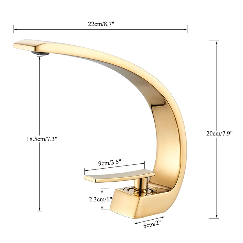 SAFLIHCAR Polished Golden Bathroom Faucet Hot Cold Mixer