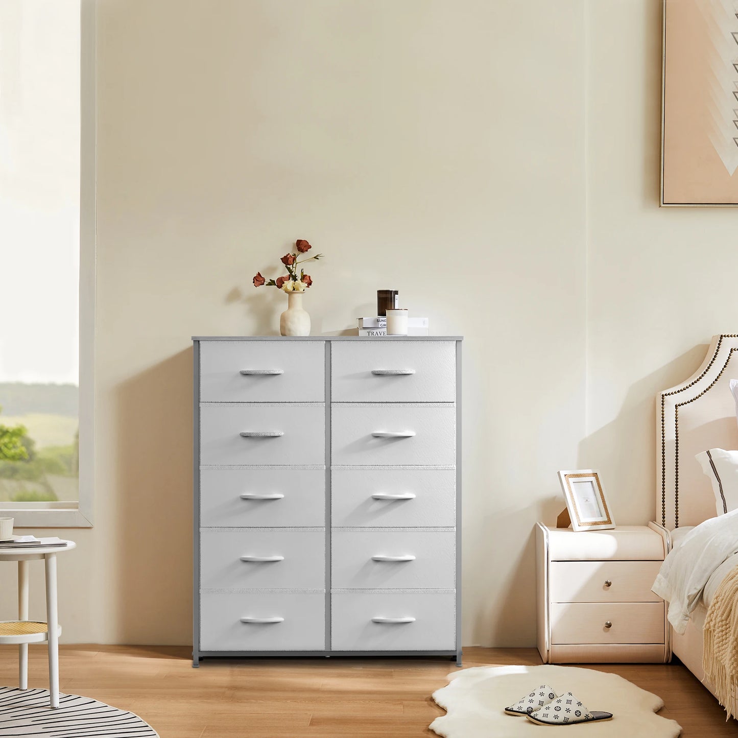 JHK Modern Bedroom Wardrobe With Fabric Drawer Chest