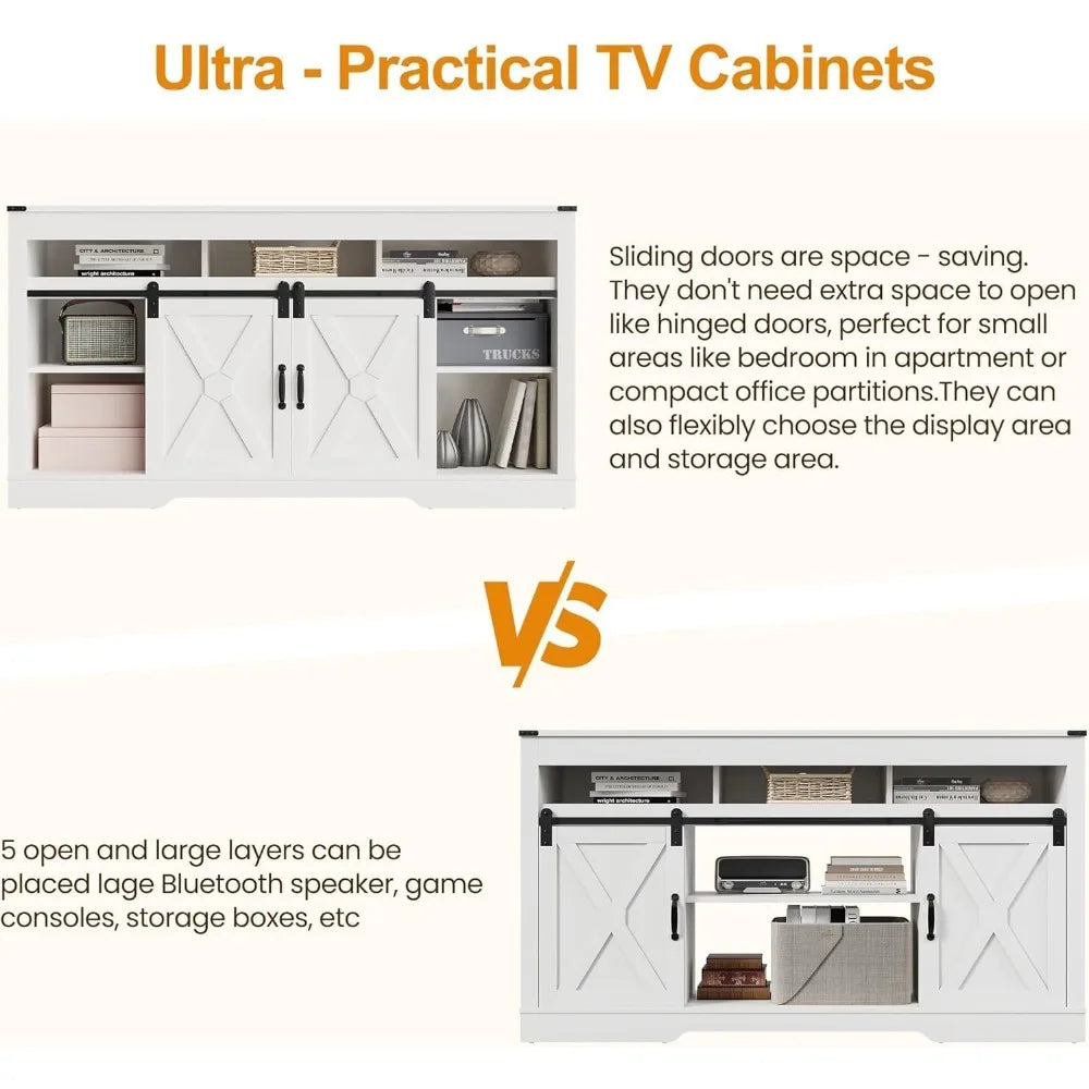 Angduo Farmhouse TV Stand With Sliding Barn Door Storage