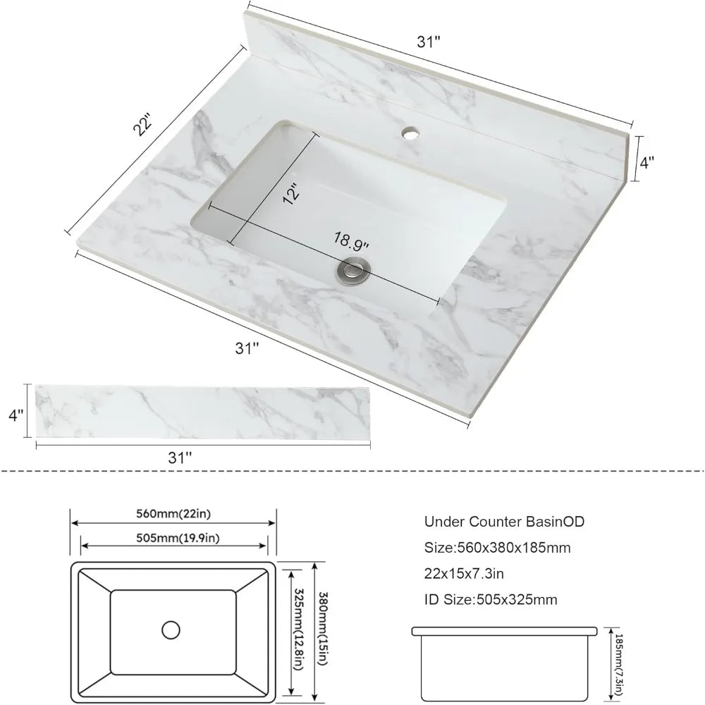 Capacity Sintered Stone Vanity Top With Undermount Sink
