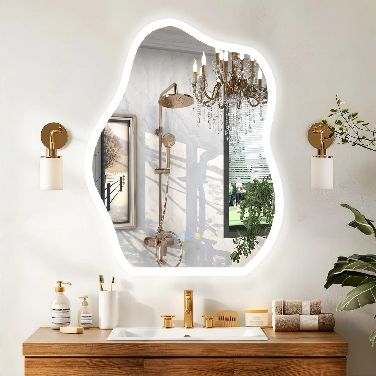 Feature LED Bathroom Mirror Backlit Dimmable Defogging