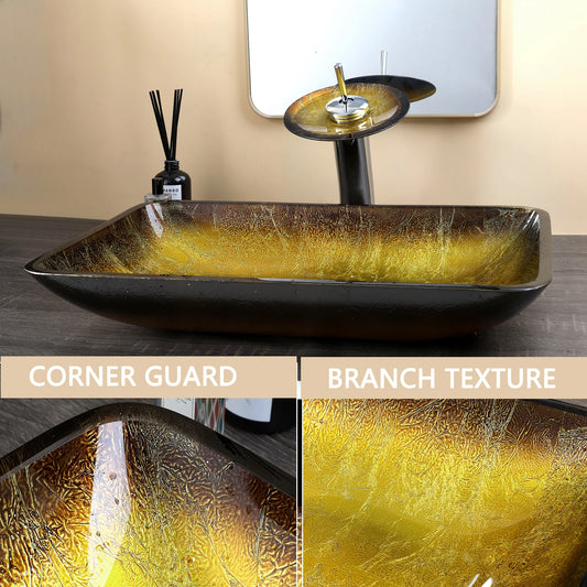Torayvino Tempered Glass Basin Sink With Faucet Tap