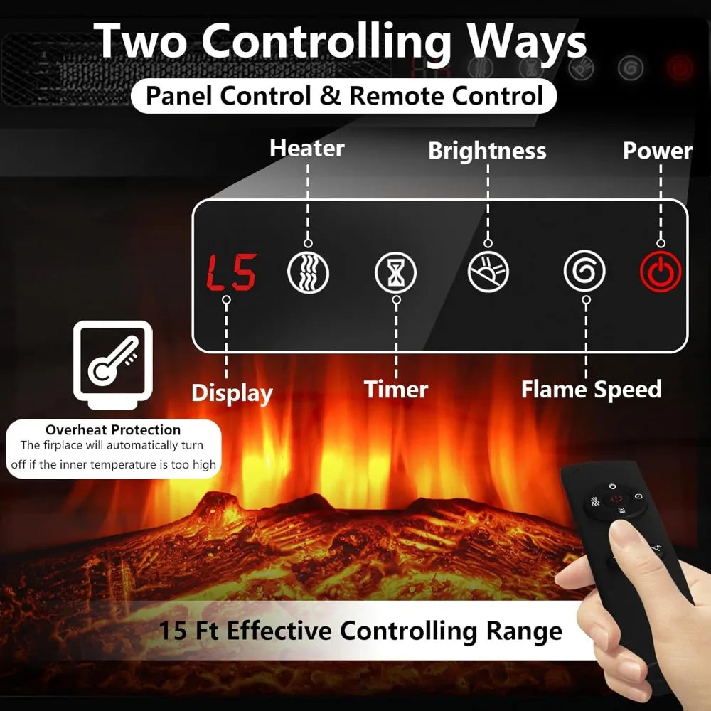 RBXCHign Fireplace TV Stand With Glass Shelves Center