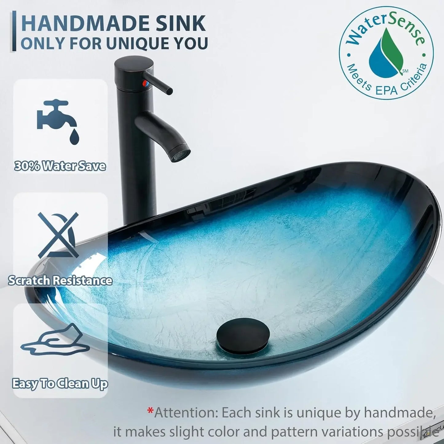 XMSJ Modern Vanity Sink With Tempered Glass Vessel Faucet