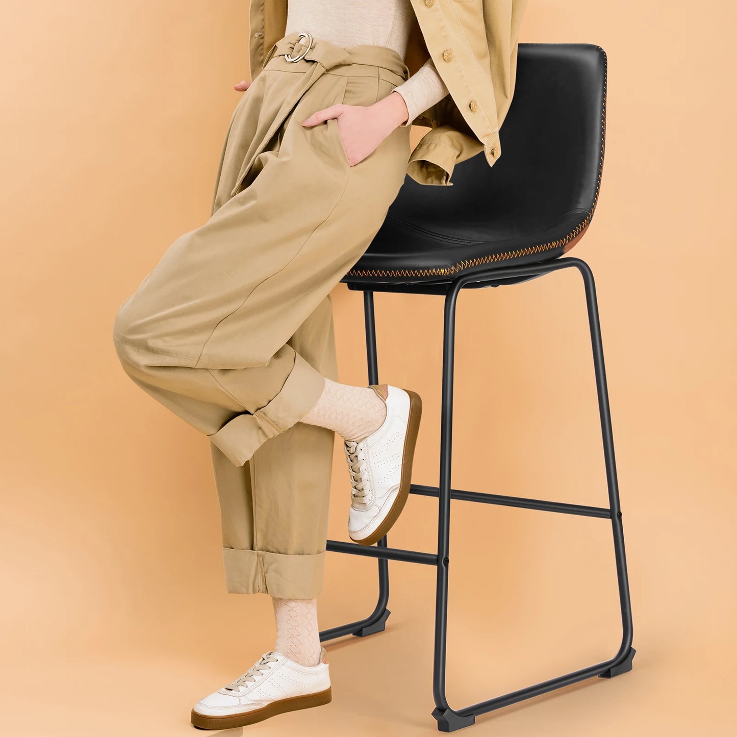 JHK Pu Leather Bar Stools Modern Chairs For Kitchen Island