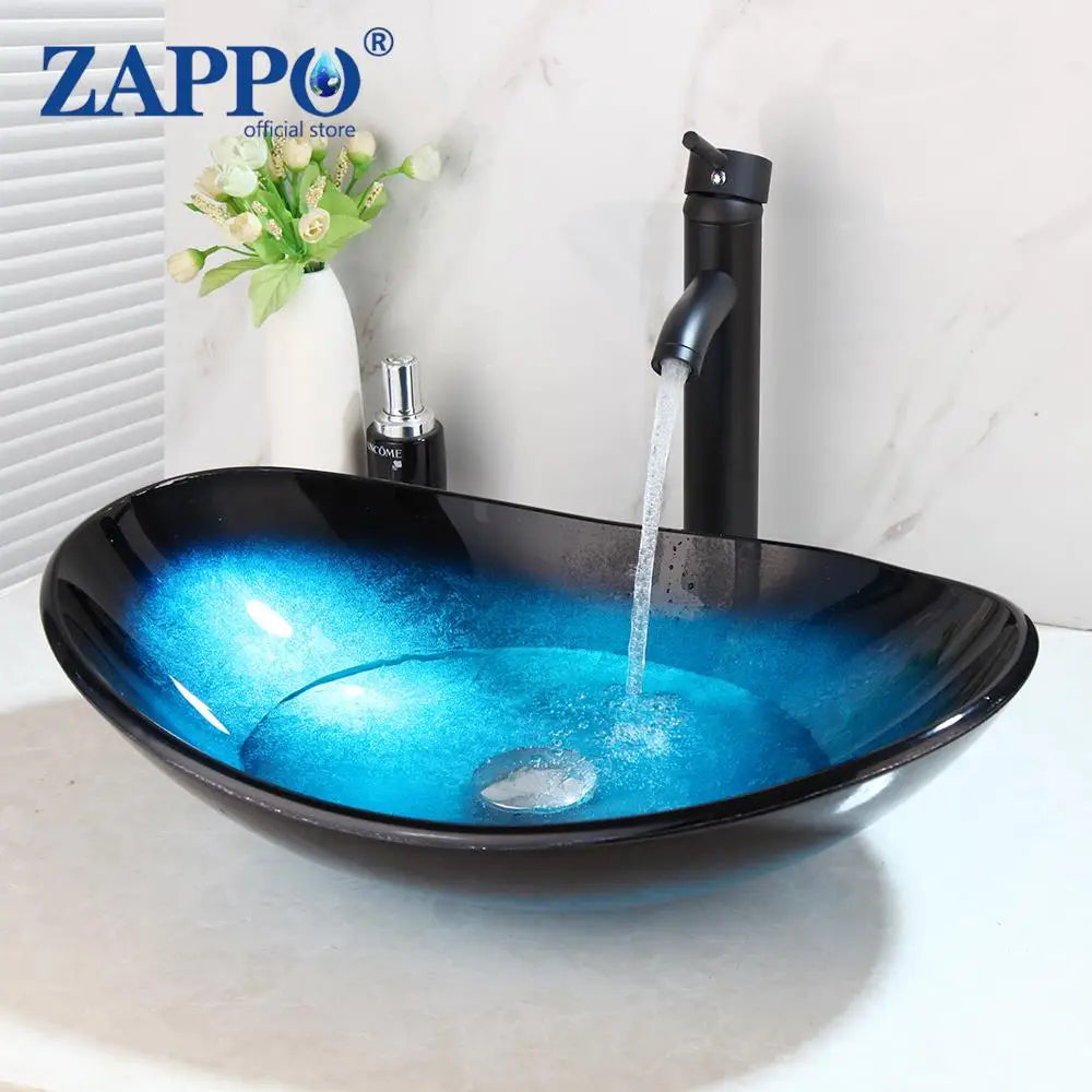 Torayvino Glass Bathroom Vessel Sink With Waterfall Faucet