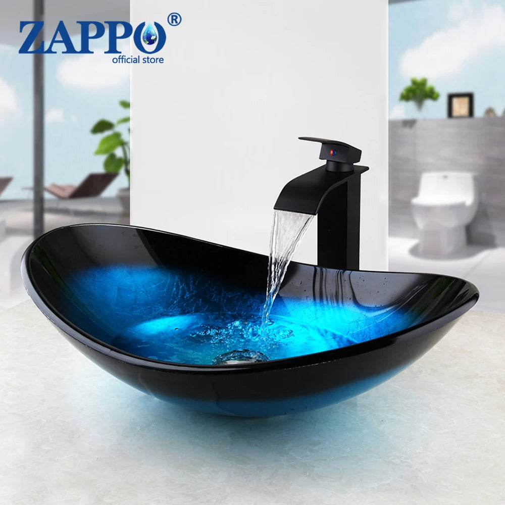 Torayvino Glass Bathroom Vessel Sink With Waterfall Faucet