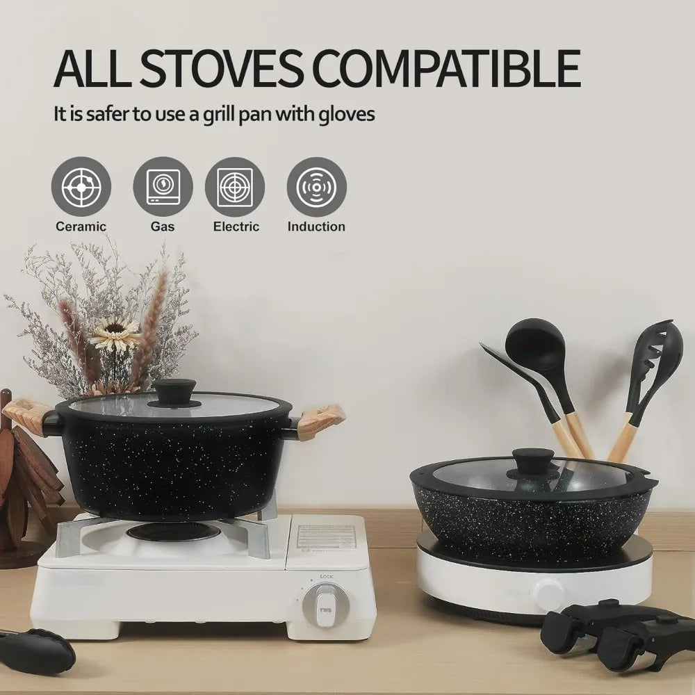 Iosn Ceramic Pots and Pans Set with Detachable Handles