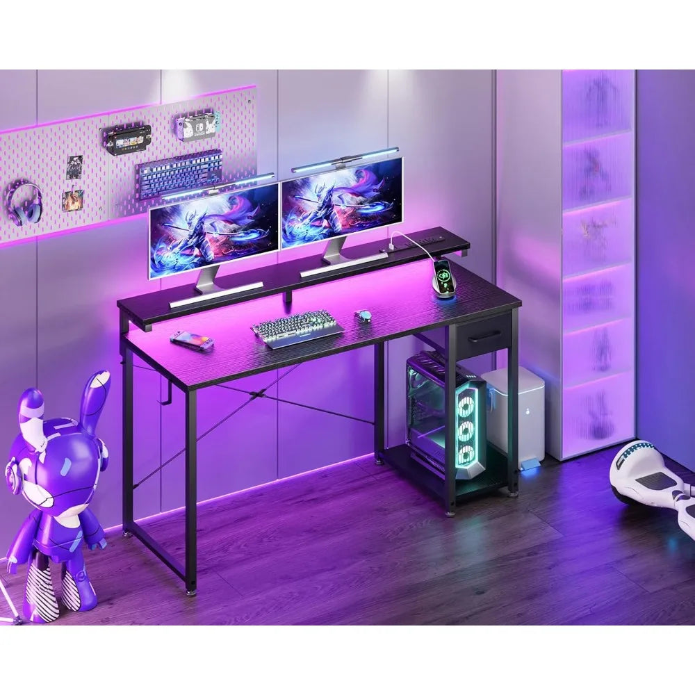 ANGDUO Gaming Desk With LED Lights And Power Outlet