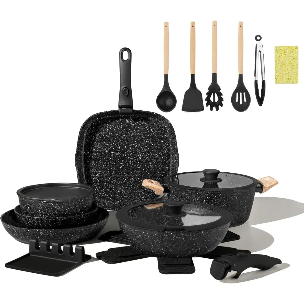 Iosn Ceramic Pots and Pans Set with Detachable Handles