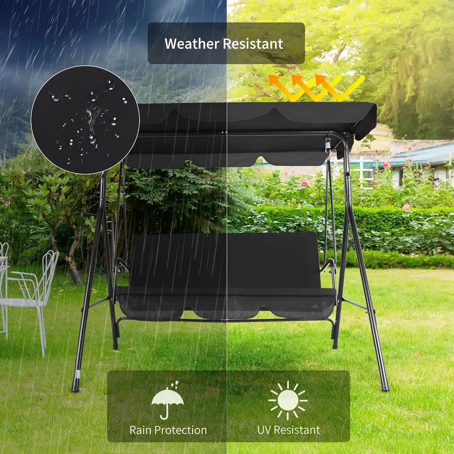 3-Seat Patio Swing Chair with Adjustable Canopy for Relaxing Outdoors