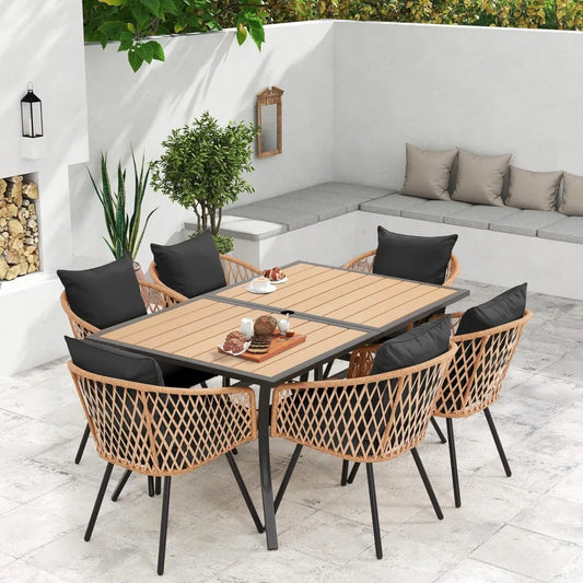 All Weather Rattan Patio Dining Set With Removable Cushions